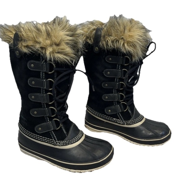 SOREL Joan of Arctic Midcalf Boot US 6 Black Fur Waterproof Snow cold weather - Picture 1 of 13